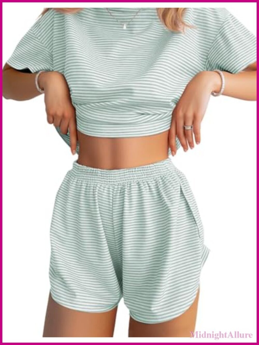 Striped Short Pajama Set Two Piece Lounge Soft Stretch Sleepwear